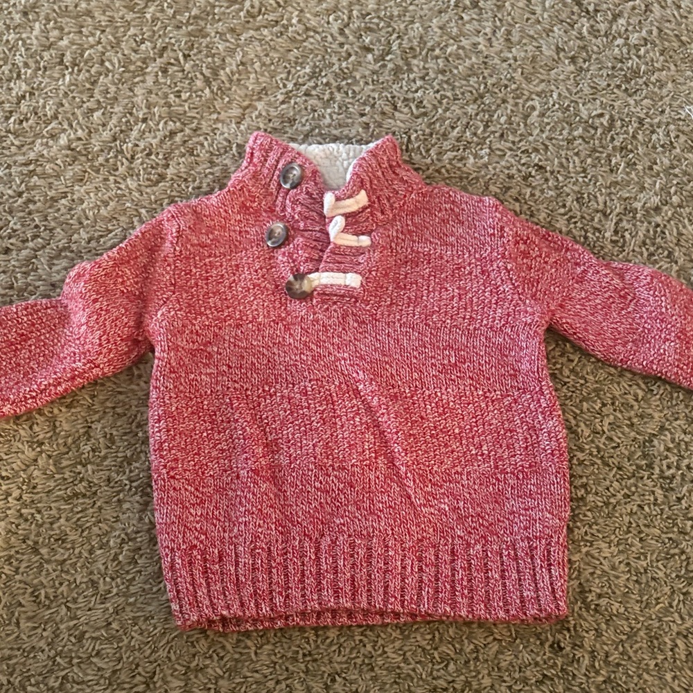 Cat & Jack Cozy Red Knit Button-Accent Little Boys Sweater